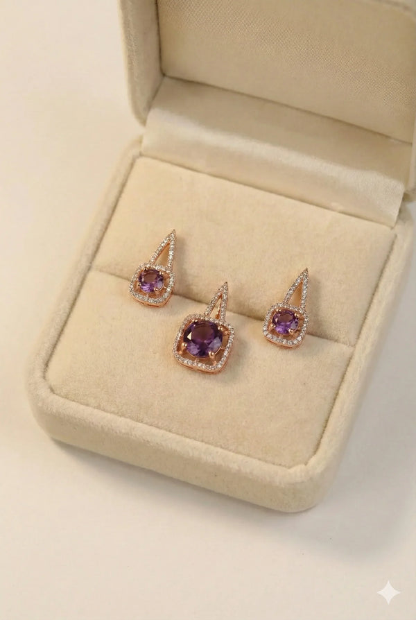 Ammaira's Rose Gold-Tone Square Halo Solitaire Set - Ammaira Jewelz