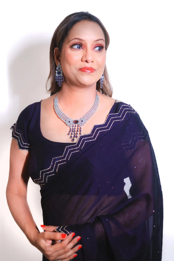 Ammaira's Blue Stone AD Rhodium Platted Sliver Polish Necklace Set - Ammaira Jewelz