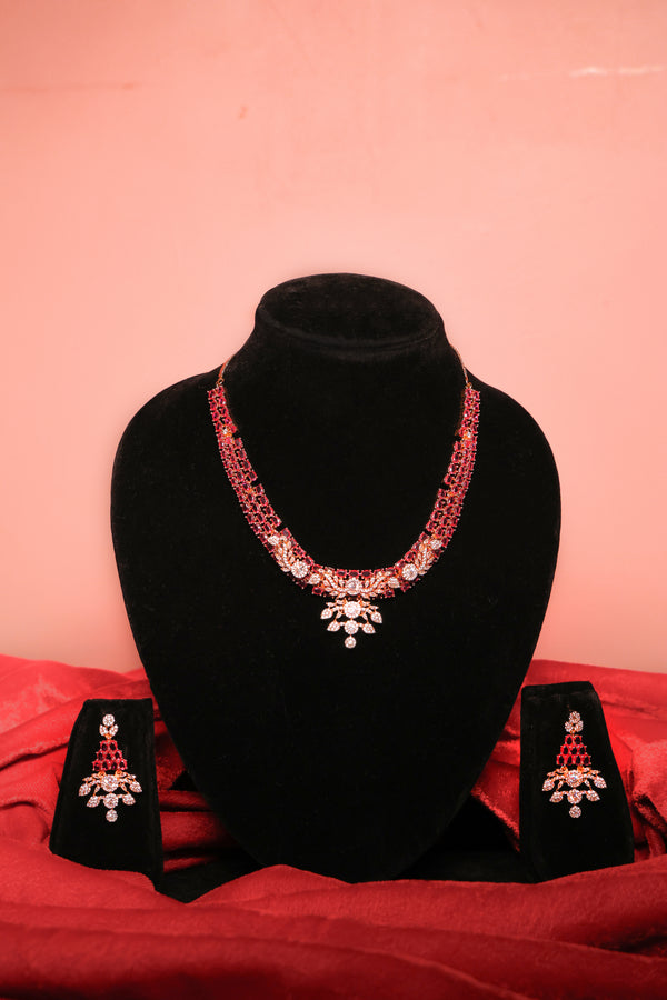 Ammaira's Red Stone Rose Gold AD Necklace Set