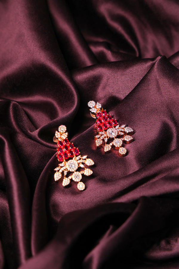 Ammaira's Red Stone Rose Gold AD Necklace Set