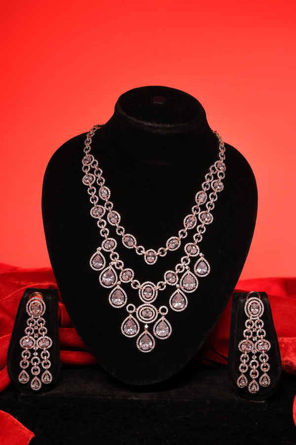 Ammaira's AD Double Layer Rose Gold Necklace Set