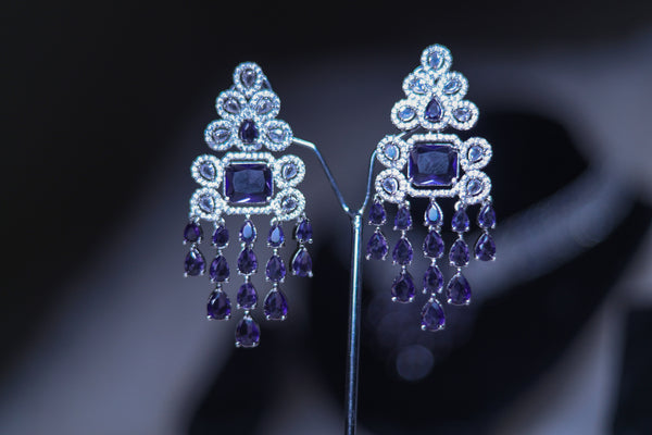 Ammaira's Blue Stone AD Rhodium Platted Sliver Polish Necklace Set