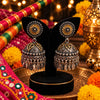 Aaradhya two-tone fusion mirror work oxidised alloy jhumka earrings for women, styled for Navratri festive wear.