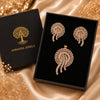 Luxury American Diamond pendant set without chain featuring a cascading circular design with matching gold finish earrings.