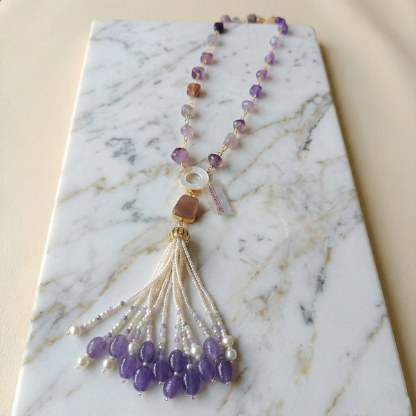 Amethyst Beaded Tassel Necklace | Ammaira Jewelz