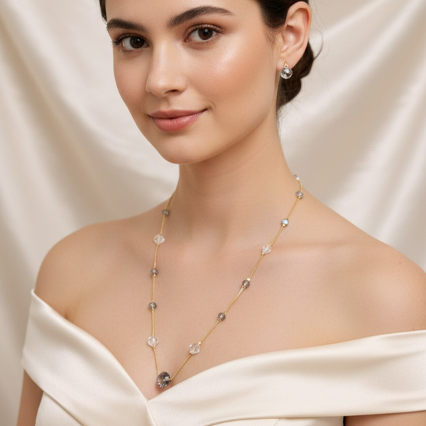 Ammaira Crystal Mist Luxe Gold Bead Mala Set with Earrings