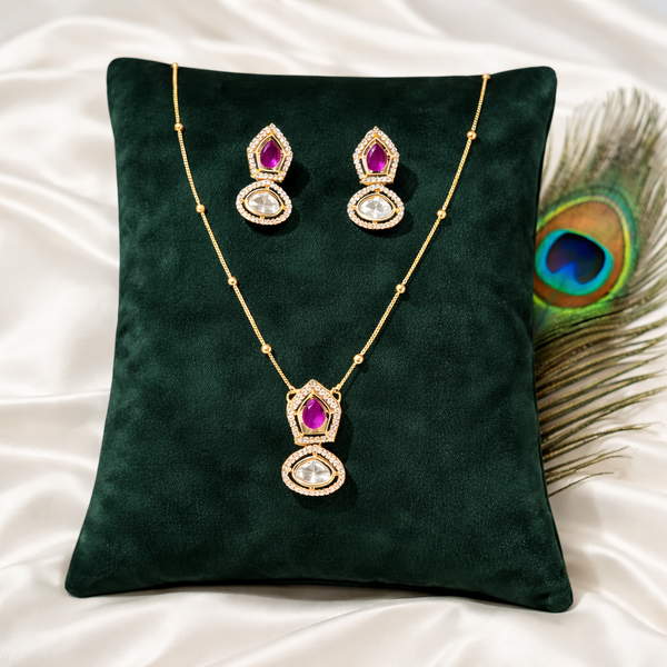 Ammaira Jewelz Carrot Polish Ruby Stone Polki Pendant Set β Gold Luxury Bridal Jewelry