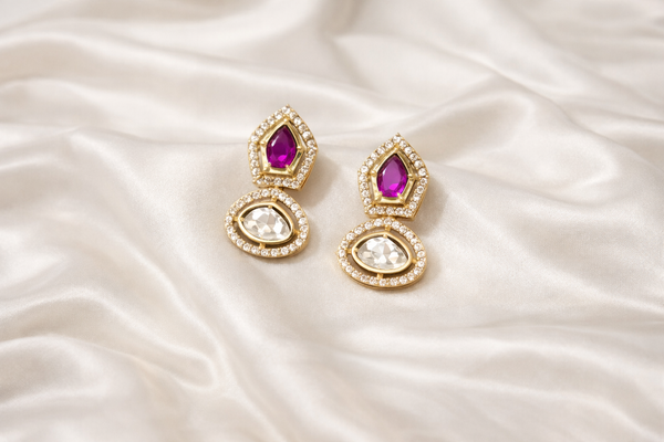 Ammaira Jewelz Carrot Polish Ruby Stone Polki Pendant Set β Gold Luxury Bridal Jewelry