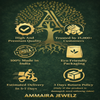 Logo and branding elements for Ammaira Jewels on a dark green background