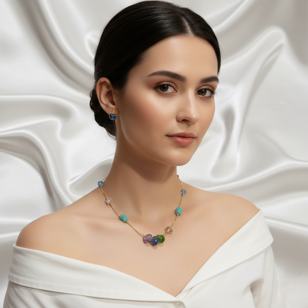 Ammaira Prism Aura Luxe Gold Crystal Mala Set with Earrings