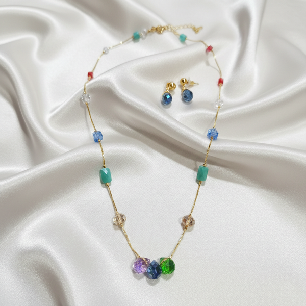 Ammaira Prism Aura Luxe Gold Crystal Mala Set with Earrings