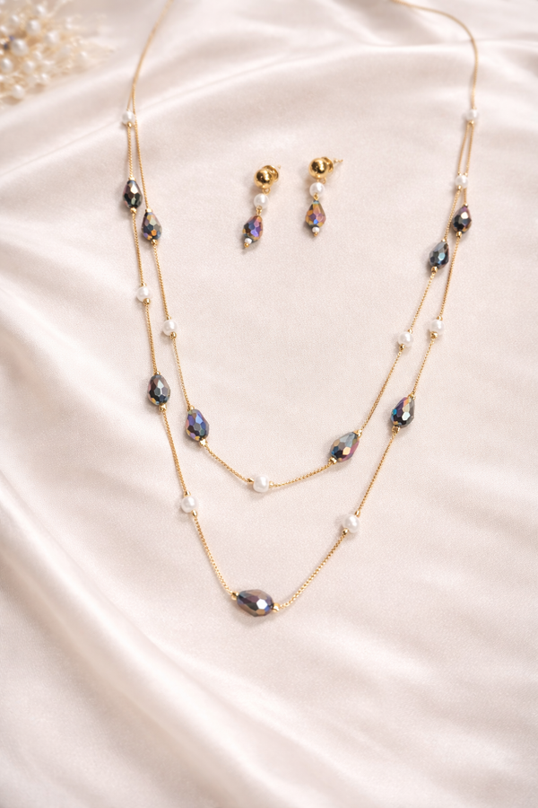 Ammaira Prism Royale Dual-Layer Gold Crystal & Pearl Mala Set