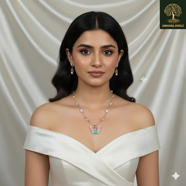 Ammaira's HIgh Gold Polish Butterfly Crystal Mala - Ammaira Jewelz