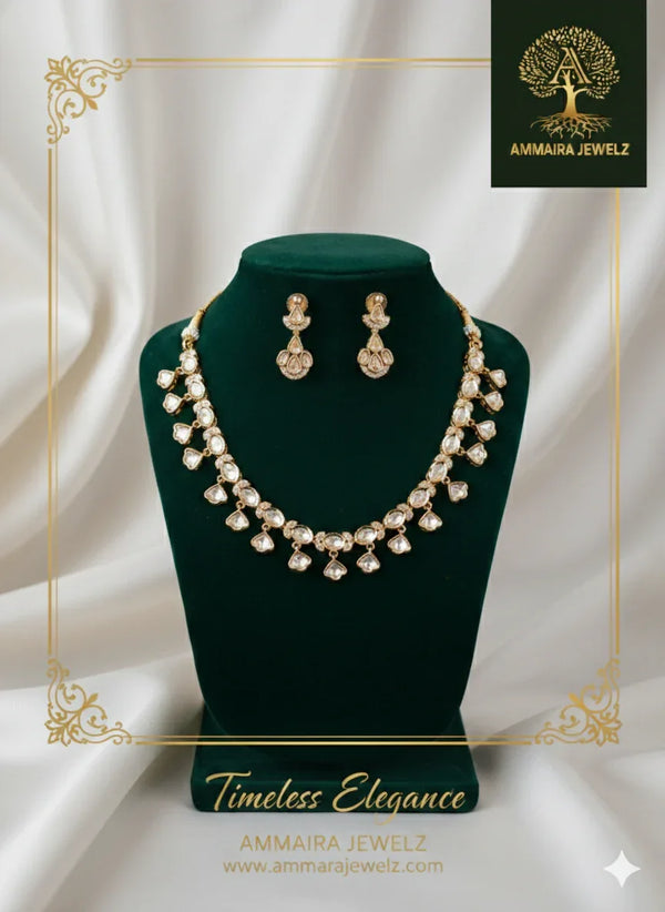 Ammaira's Heritage Polki Petal Fringe Necklace Set - Ammaira Jewelz