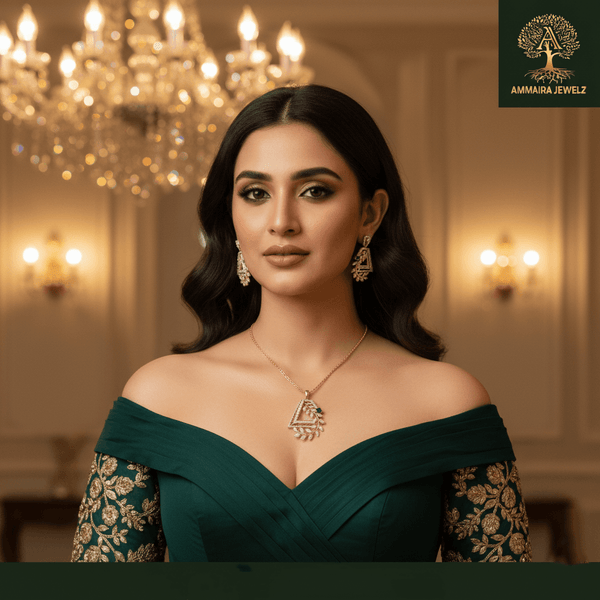 Ammaira's Rose Gold Geometric Leaf Pendant Set . Ammaira Jewelz