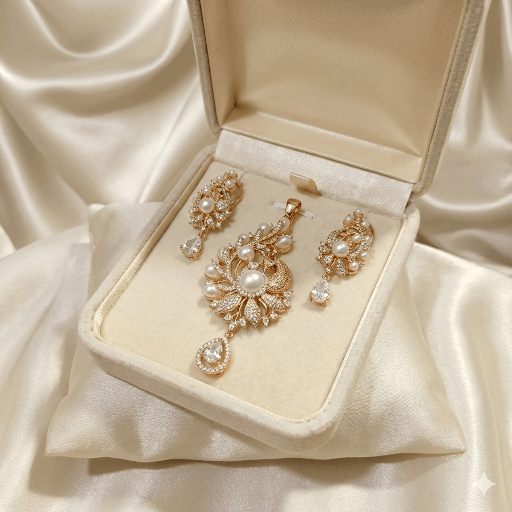 Ammaira's Royal Rose Gold Peacock Pearl Pendant Set Ammaira Jewelz