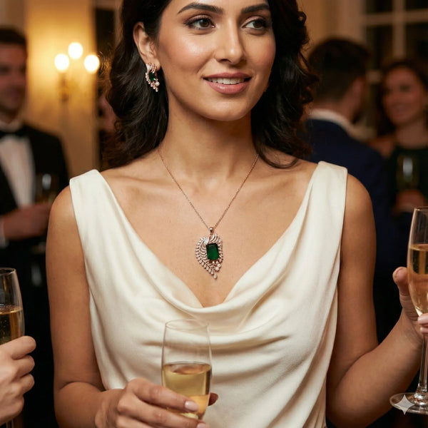 Ammaira's Rose Gold Plated Peacock Pendant Set - Ammaira Jewelz