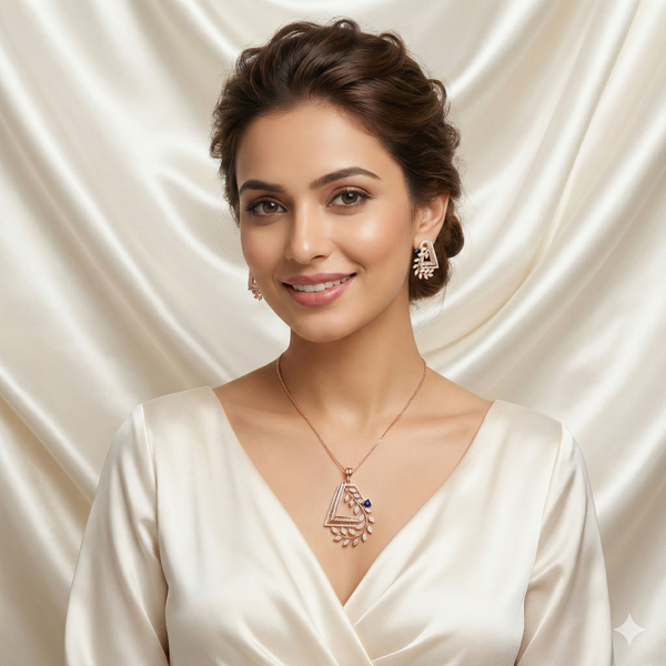 Ammaira's Rose Gold Geometric Leaf Pendant Set .