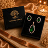18K rose gold polish oval doublet stone pendant set with matching stud earrings surrounded by high-quality American Diamonds (CZ) for women
