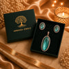 18K rose gold polish oval doublet stone pendant set with matching stud earrings surrounded by high-quality American Diamonds (CZ) for women18K rose gold polish oval doublet stone pendant set with matching stud earrings surrounded by high-quality American Diamonds (CZ) for women