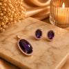 18K rose gold polish oval doublet stone pendant set with matching stud earrings surrounded by high-quality American Diamonds (CZ) for women