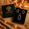 18K rose gold polish oval doublet stone pendant set with matching stud earrings surrounded by high-quality American Diamonds (CZ) for women