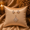 Rose gold Premium Brass pendant set with a diamond-shaped zirconia pendant and matching geometric stud earrings.