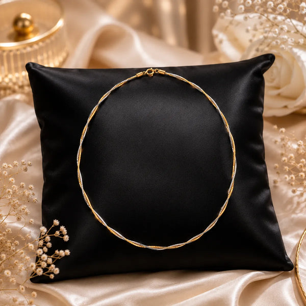 Elegant dual-tone twisted Hasli for women crafted in premium brass with luxurious gold and silver finish
