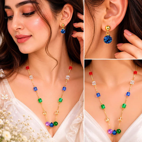 Prism Aura Luxe Gold Crystal Mala Set with Earrings