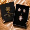 Luxury rose gold American Diamond halo pendant and stud earrings jewellery set for women with brilliant-cut stones