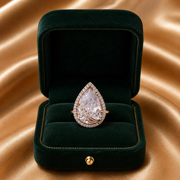 Celestial Dewdrop Adjustable Crystal Ring for Women