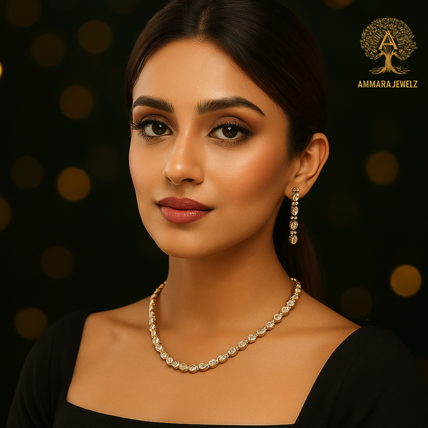 Ammaira's Timeless Elegance SIngle Line Kundan Polki Necklace Set