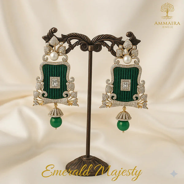 Ammaira's Emerald Majesty: Regal Chandelier & Pearl Drops - Ammaira Jewelz