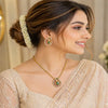 Divine Mayura Temple Matte Rose Gold Necklace Set with Emerald Elegance