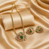 Divine Mayura Temple Matte Rose Gold Necklace Set with Emerald Elegance