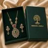 Divine Mayura Valli Temple Matte Rose Gold Necklace Set with Emerald Grace