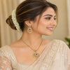 Divine Padma Jyoti Temple Matte Rose Gold Necklace Set with Ruby & Pearl Drops