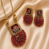 Divine Raktambara Temple Matte Rose Gold Necklace Set with Ruby Bead Tassels