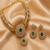 Divine Surya Prabha Temple Matte Rose Gold Necklace Set with Emerald Center