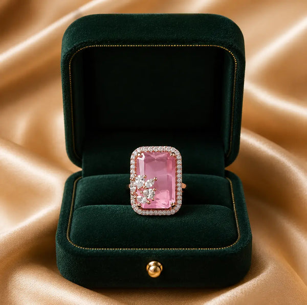 Elegant Adjustable Pink Crystal Statement Ring for Women