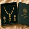 Elegant Matte Rose Gold American Diamond Peacock Necklace Set with Emerald Drop