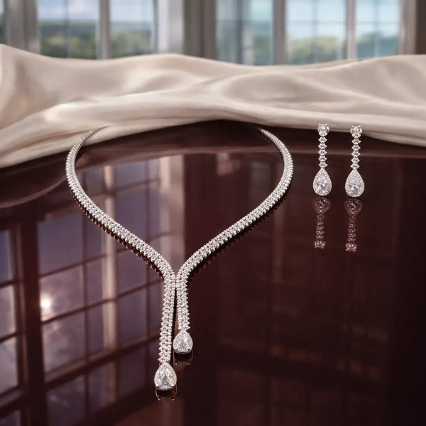 Elegant Silver Plated Drop Necklace Set for Bridal & Party Wear
