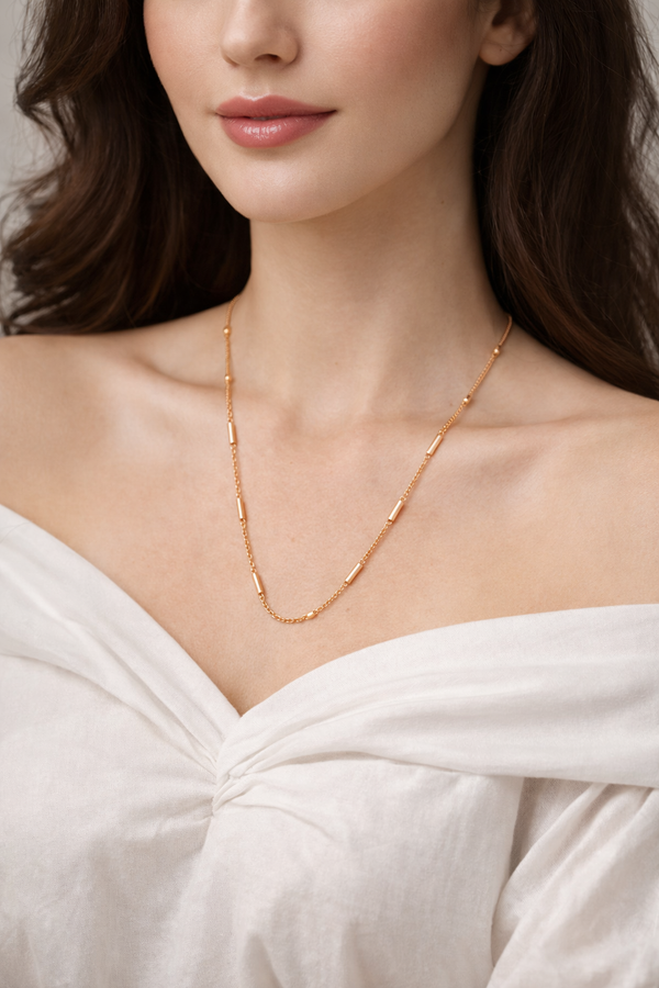 Elegant Rose Gold Polish Bar Chain Necklace for Women | Minimal Luxury Jewelry