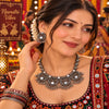 Oxidised German silver elephant motif necklace set for women with matching Jhumka earrings for Navratri