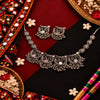 Oxidised German silver elephant motif necklace set for women with matching Jhumka earrings for Navratri