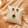 Luxury rose gold emerald green American Diamond halo pendant and stud earrings set for women