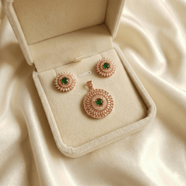 Emerald Green Round Halo Pendant Set | Ammaira Jewelz Ammaira Jewelz