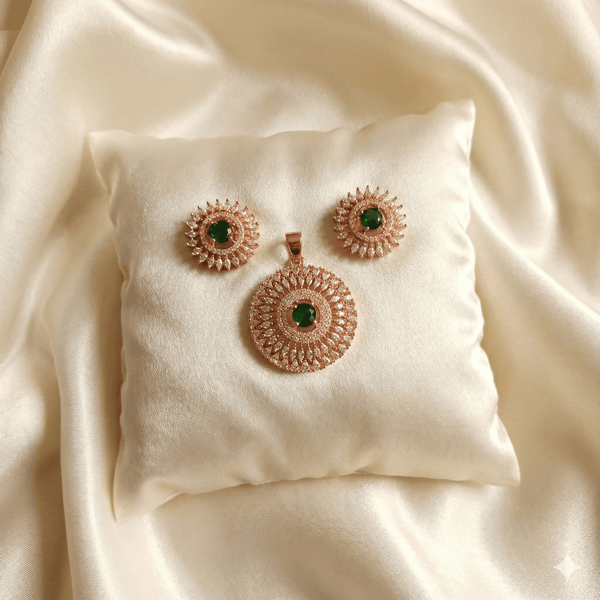 Emerald Green Round Halo Pendant Set | Ammaira Jewelz Ammaira Jewelz