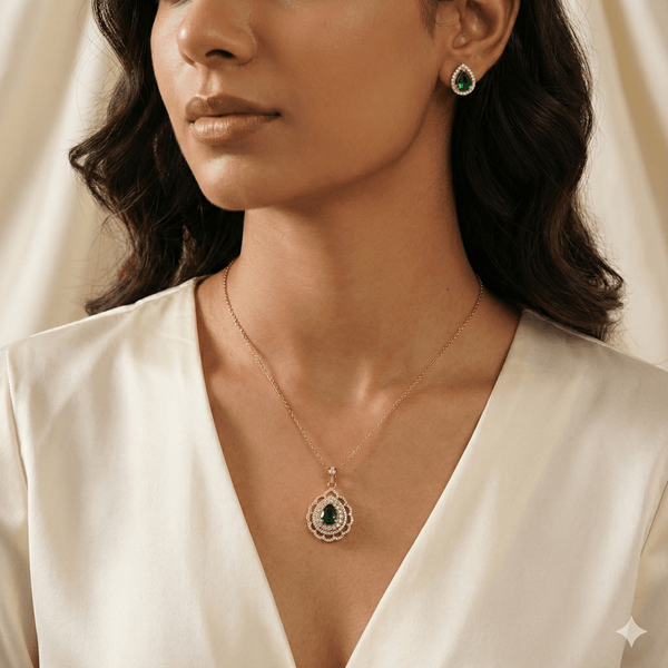 Emerald Green Teardrop Pendant Set | Ammaira Jewelz Ammaira Jewelz