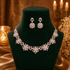 Rose gold floral American Diamond necklace set with matching earrings for women